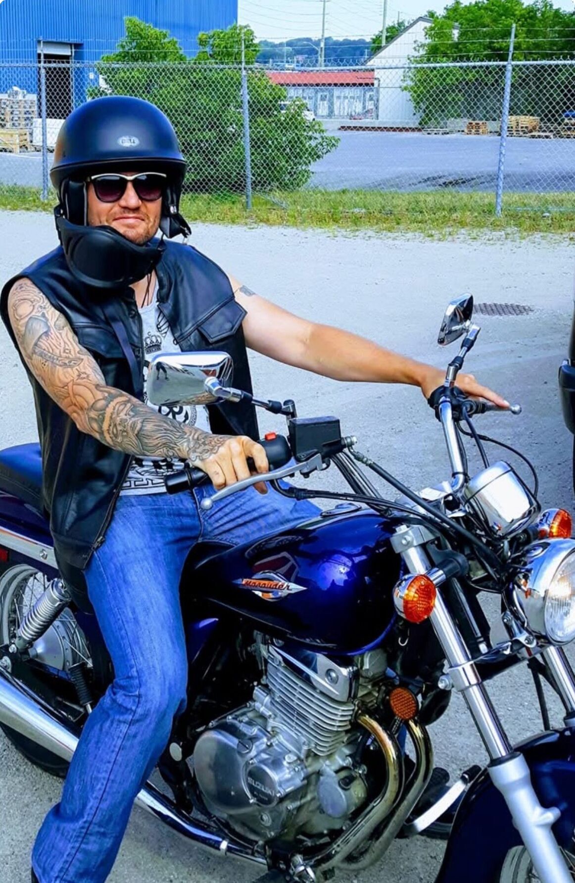 Robinson on a motorcycle